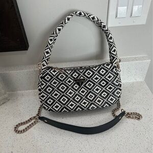 Guess Monochrome Diamond Pattern Shoulder Bag